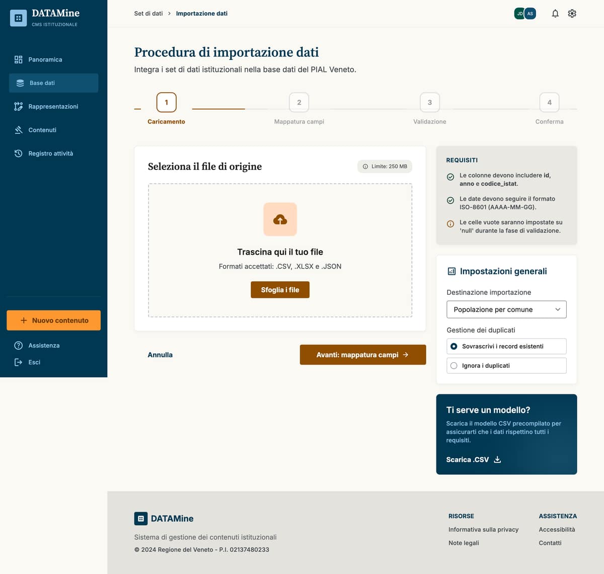 Caricamento dati — nuova proposta